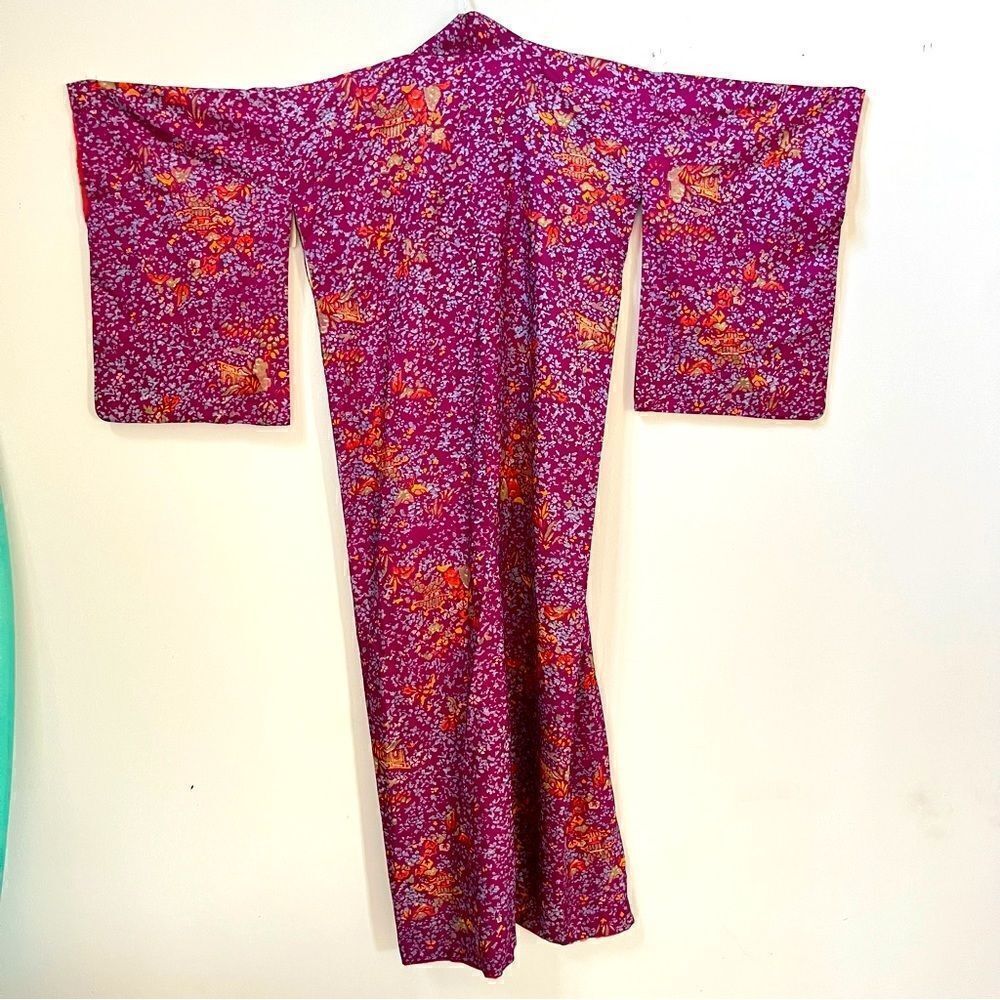 Vintage Authentic Antique 1910-1920s Japanese Floral Silk Kimono - Picture 4 of 11